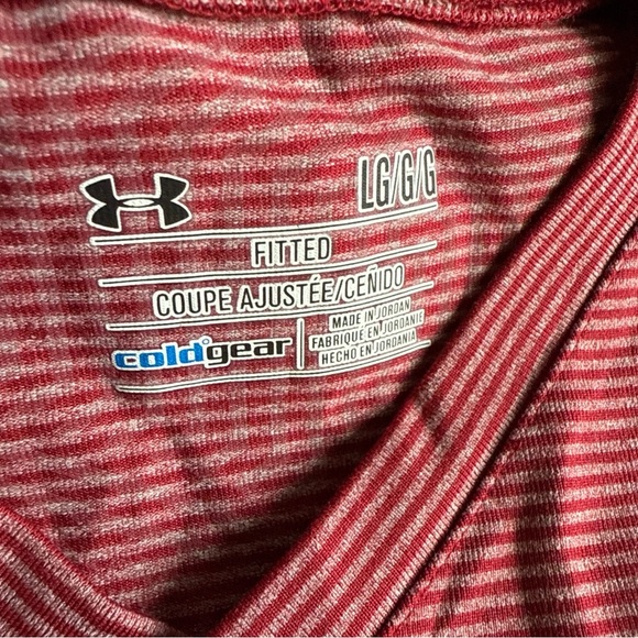 Under Armour Men’s L/S Coldgear Red Shirt Hairline Striped Fitted Stretch Tee L - Picture 13 of 15
